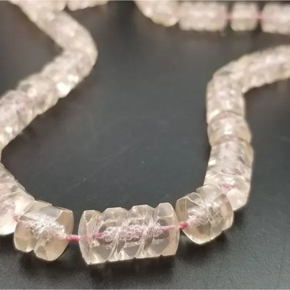 Pastel glass rose beaded long length necklace N439